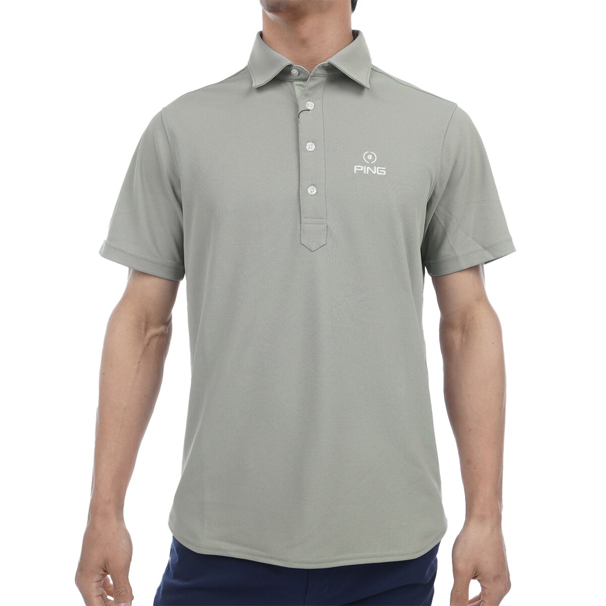 長袖ポロシャツ グレー ホワイト ロゴ ロンナイズ 鹿の子 半袖ポロシャツ(半袖シャツ・ポロシャツ)|PING(ピン