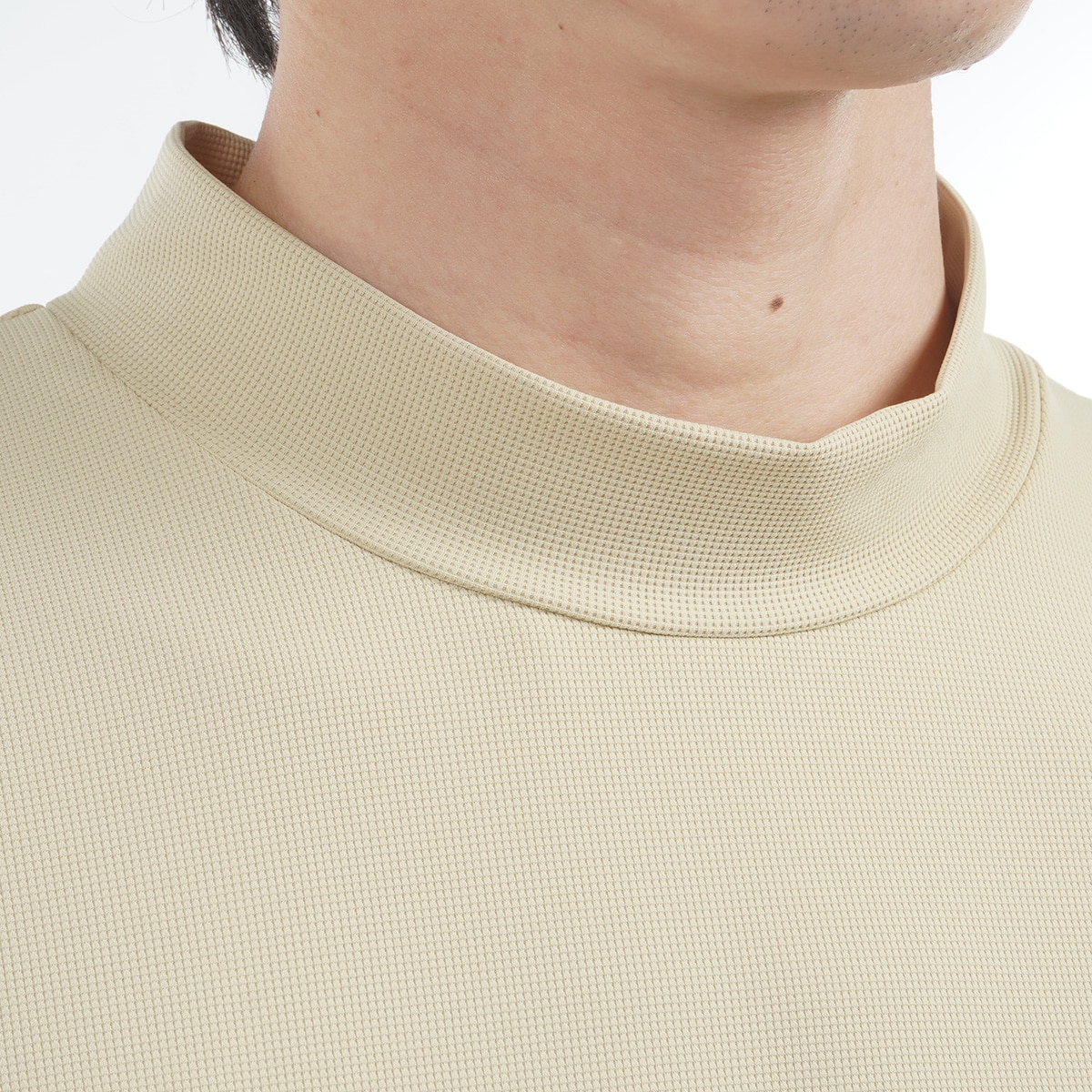 ストレッチ ミニワッフル モックネック半袖シャツ(半袖シャツ