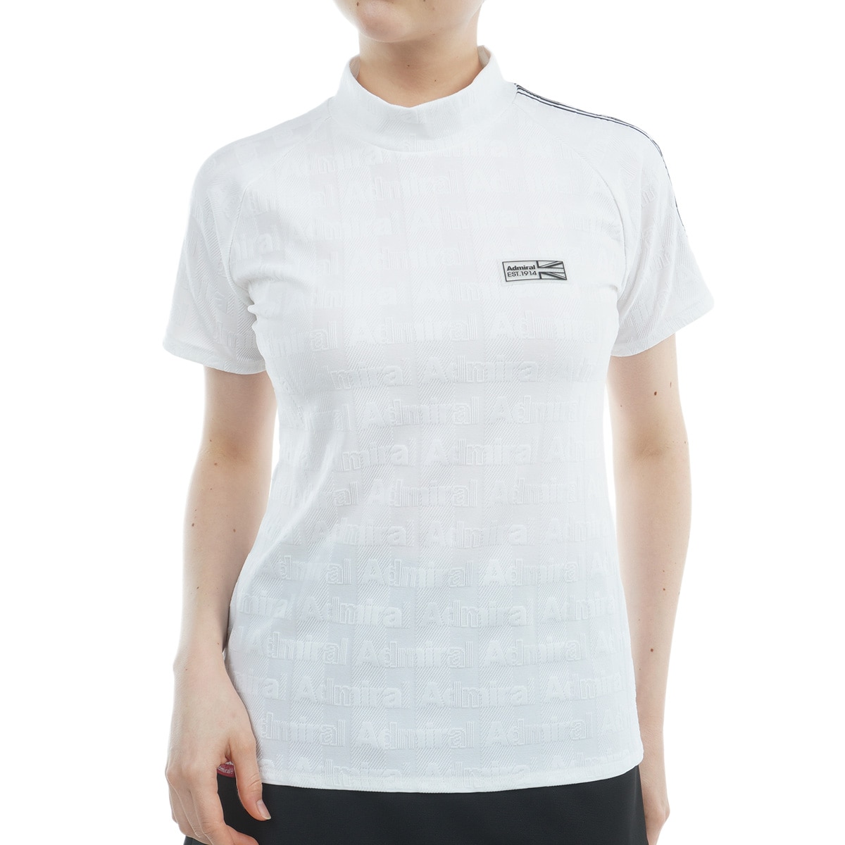 ストレッチ ストライプジャカード モックネック半袖シャツ レディス