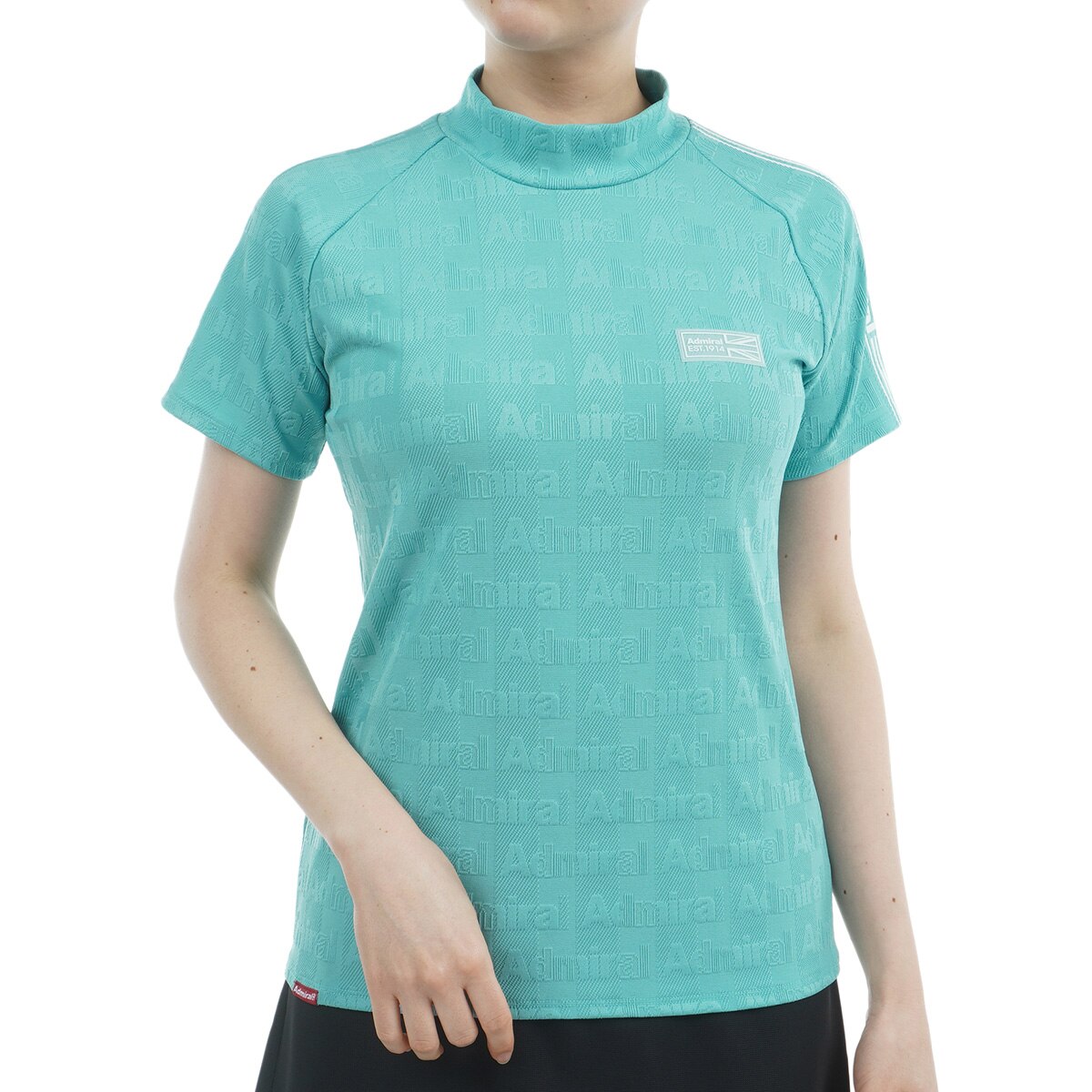 ストレッチ ストライプジャカード モックネック半袖シャツ レディス