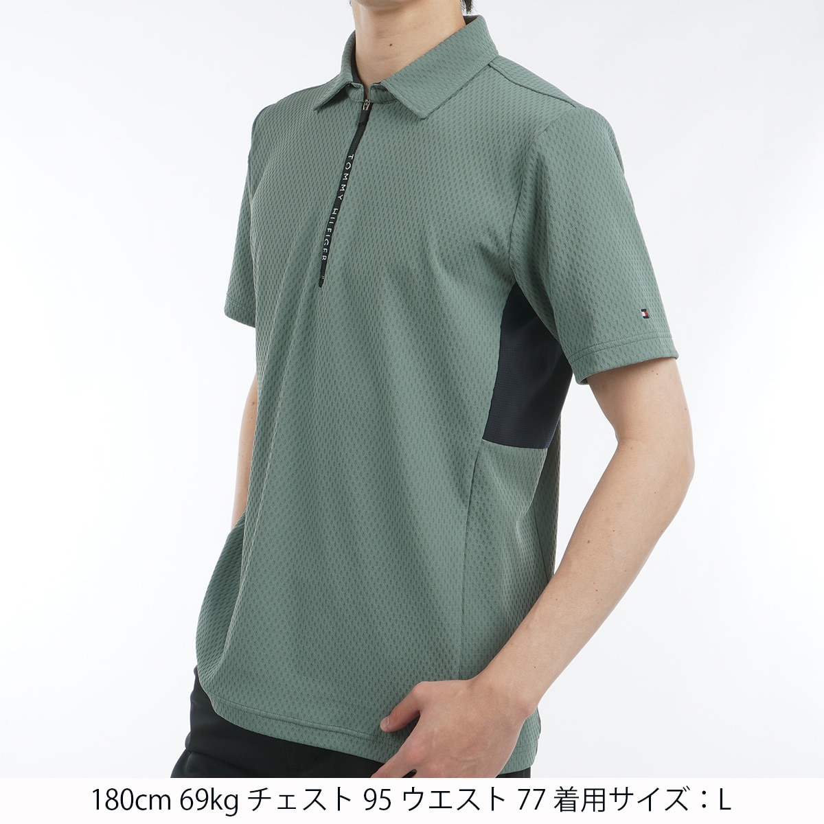 ストレッチ リンクスジャガード ハーフジップ半袖ポロシャツ(半袖