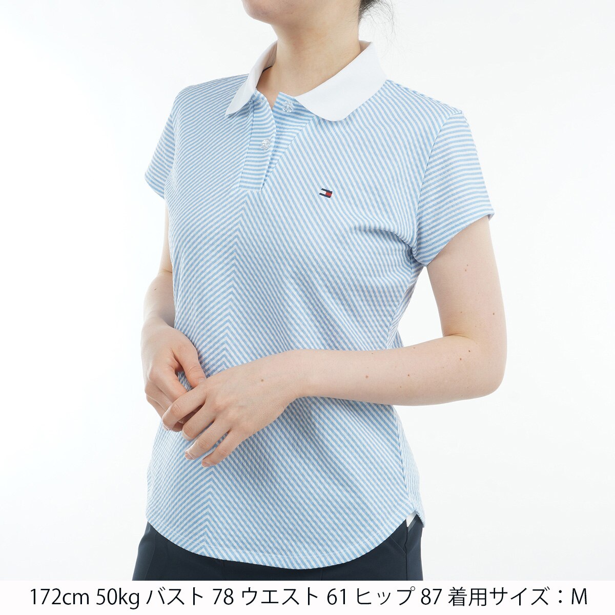 セール・アウトレット】ストライプ キャップスリーブポロシャツ