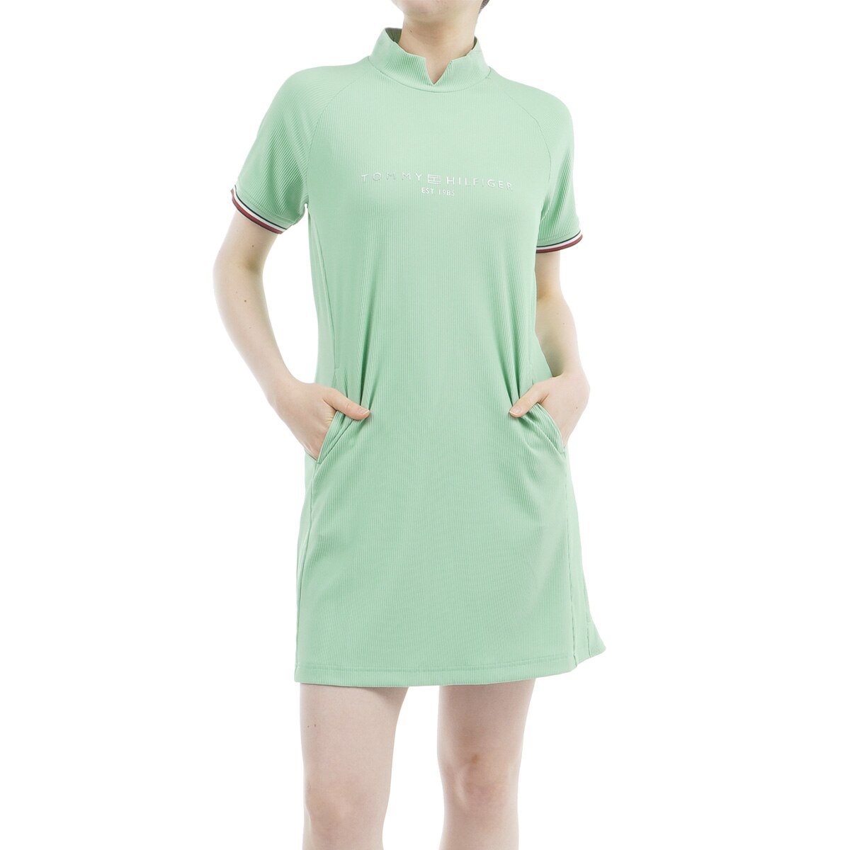 新品日本未入荷カステルバジャックゴルフウエアワンピース緑色 ハイテンションモックネック Aラインワンピース レディス(ワンピース