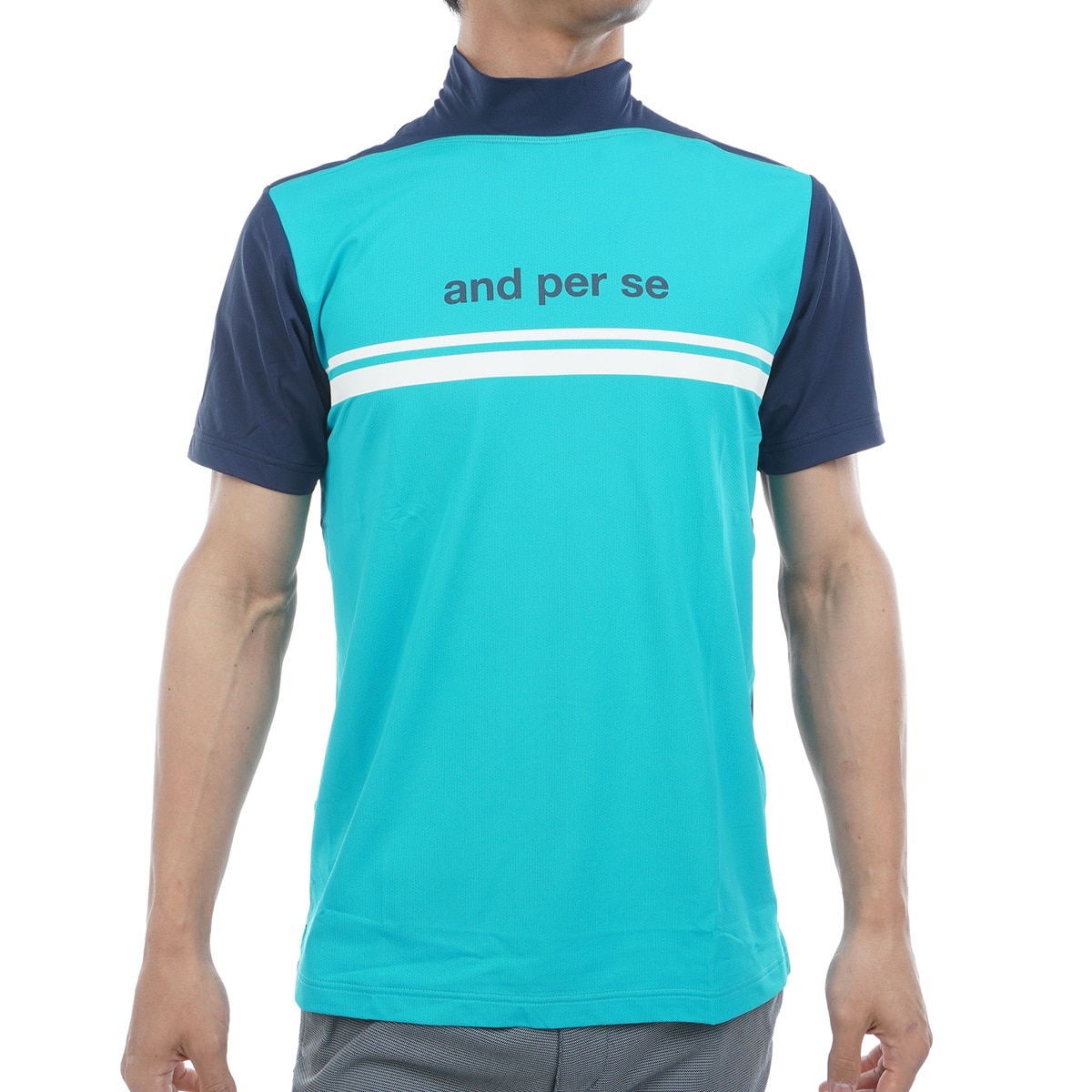 and per se アンパスィ 半袖モックネックシャツ エメラルドグリーン L and per se 【40％OFF！セール】アンパスィ (春夏モデル！）半袖