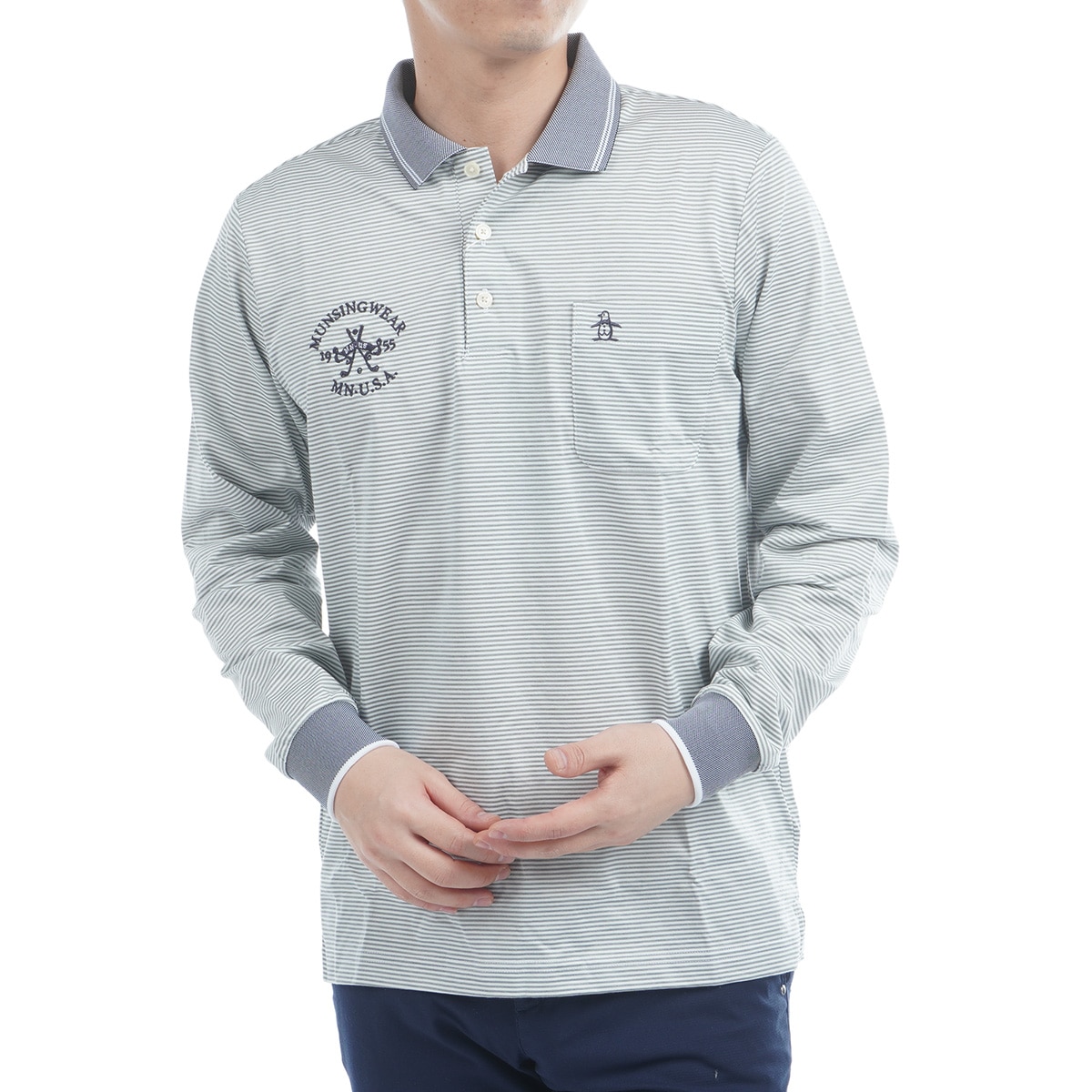 未使用⭐︎Munsingwear マンシング　ボーダー柄 長袖ポロシャツ M アウトレット】SEASON ハイゲージバーズボーダー 長袖ポロシャツ(長袖