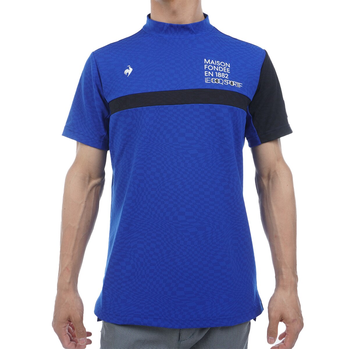 ストレッチ VICHYチェックジャガードモックネック半袖シャツ(半袖