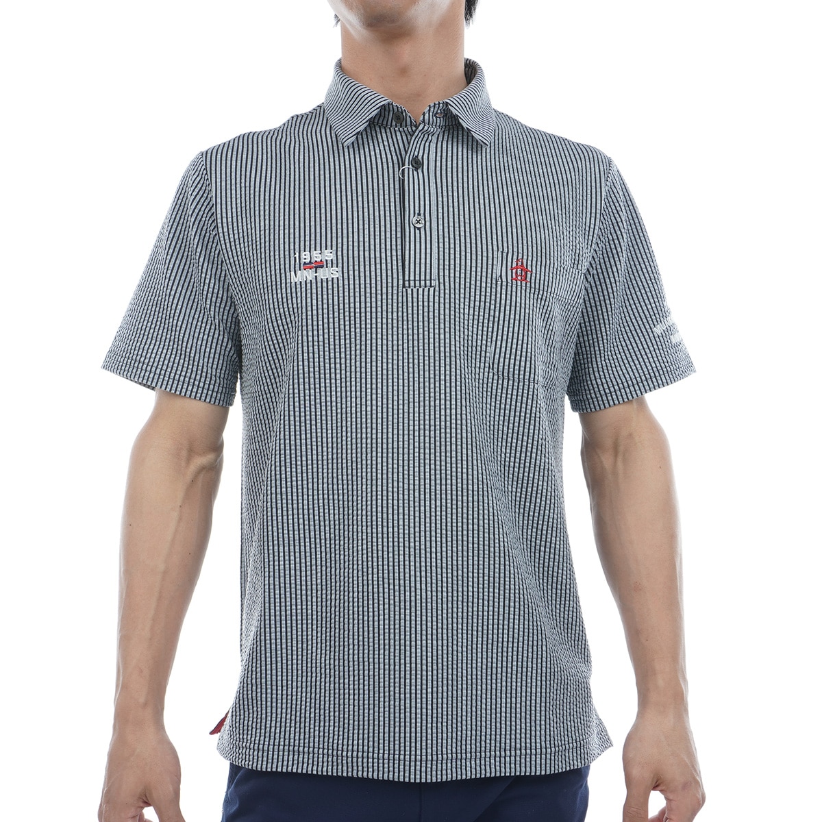 超レア★クラブハウス×マンシングウェア★コラボポロシャツ★白S SEASON ストレッチ ストライプ サッカー半袖ポロシャツ(半袖シャツ