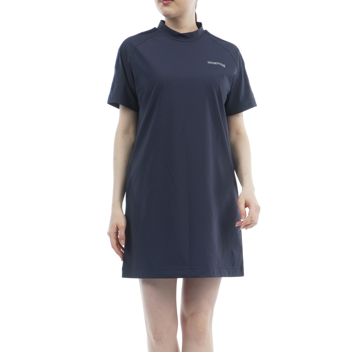 美品　ブリーフィング　ワンピース　ネイビー　L ロゴ ライン ハイネックワンピース レディス(ワンピース