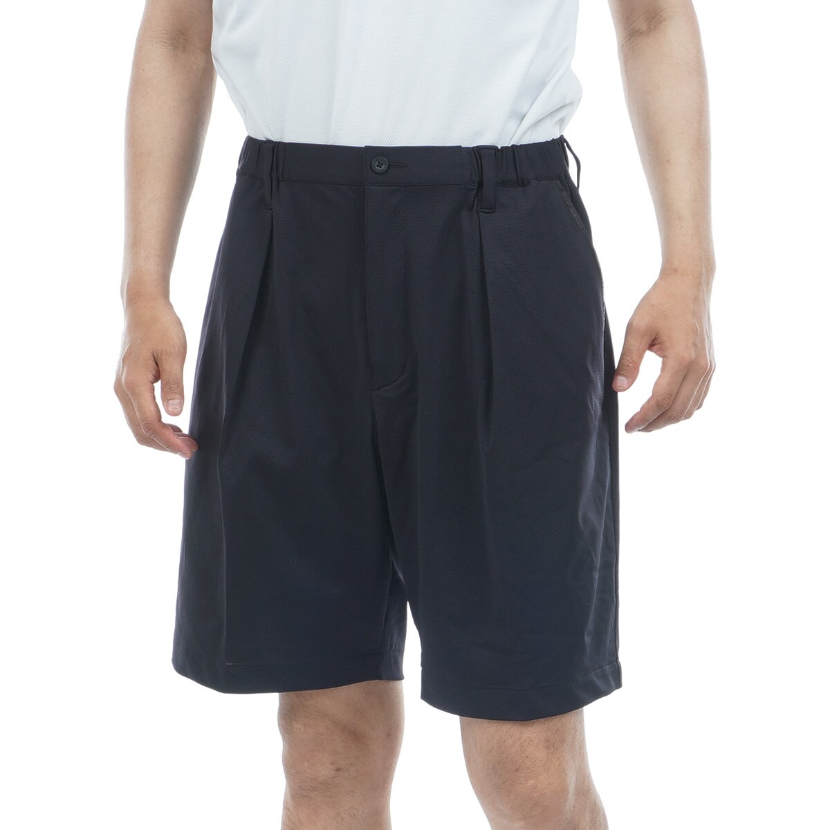 ストレッチ メッシュ ワイド ワンタックハーフパンツ(ハーフ