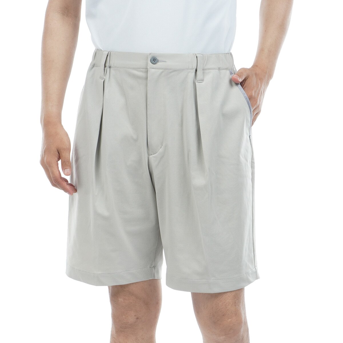 ストレッチ メッシュ ワイド ワンタックハーフパンツ(ハーフ