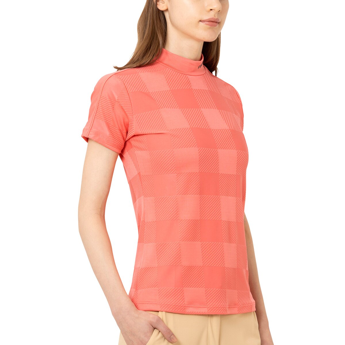 セール・アウトレット】ストレッチ チェックジャカードモックネック