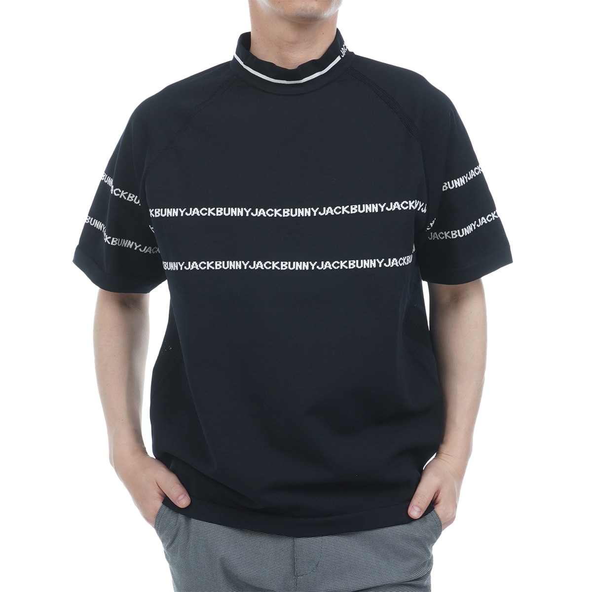 リサイクルポリエステル モックネック半袖セーター(中間着(セーター