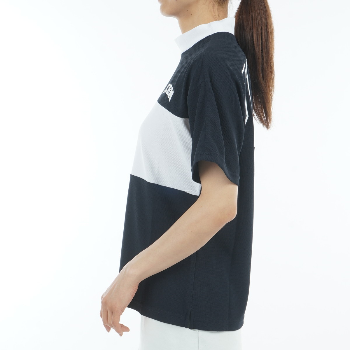 セール・アウトレット】ミニワッフル モックネック半袖シャツ レディス