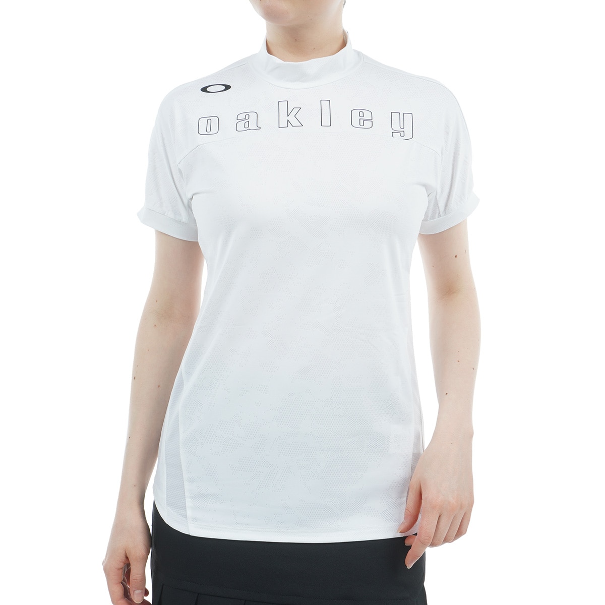 PGG◾️半袖モックネック◾️ グレー ELEVATE ショルダーロゴ ストレッチ モックネック半袖シャツ レディス