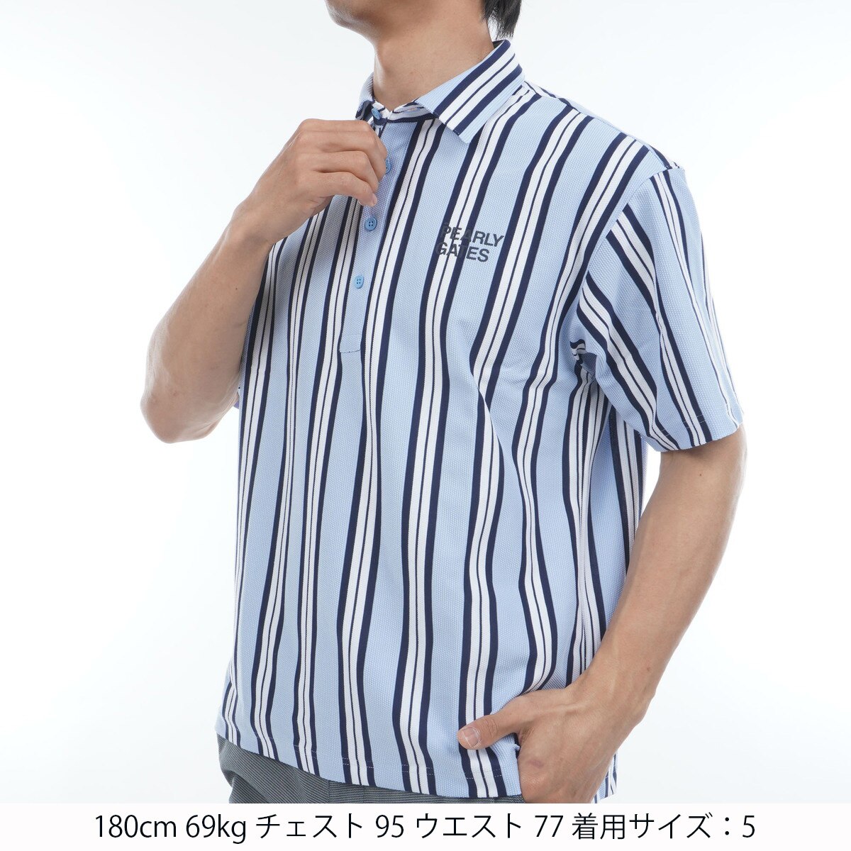 切替ボーダー 縦ストライプ使い 半袖ポロシャツ(半袖シャツ 切替ボーダー 縦ストライプ使い 半袖ポロシャツ(半袖シャツ