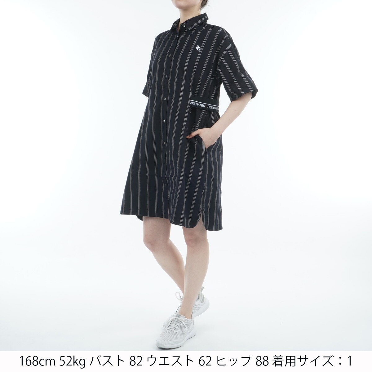 PEARLY GATES ストライプ 長袖ワンピース PEARLY GATES パーリーゲイツ 先染オックス ストレッチ