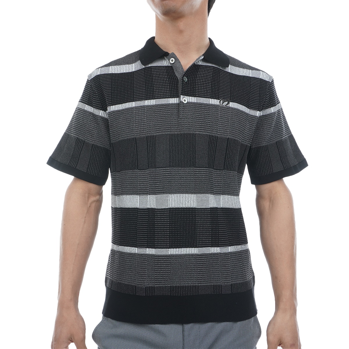 セール・アウトレット】12Gボーダー地柄 半袖ニットポロシャツ(半袖