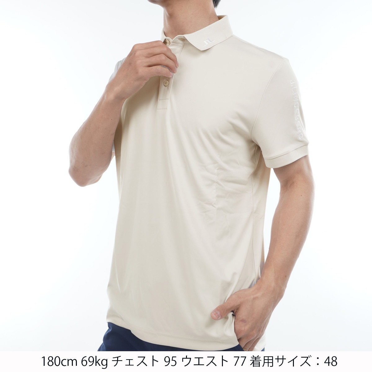 J.LINDEBERG ジェイリンドバーグ ロゴ刺繍 半袖ポロシャツ M ストレッチ 袖ロゴ刺繍 半袖ポロシャツ(半袖シャツ・ポロシャツ