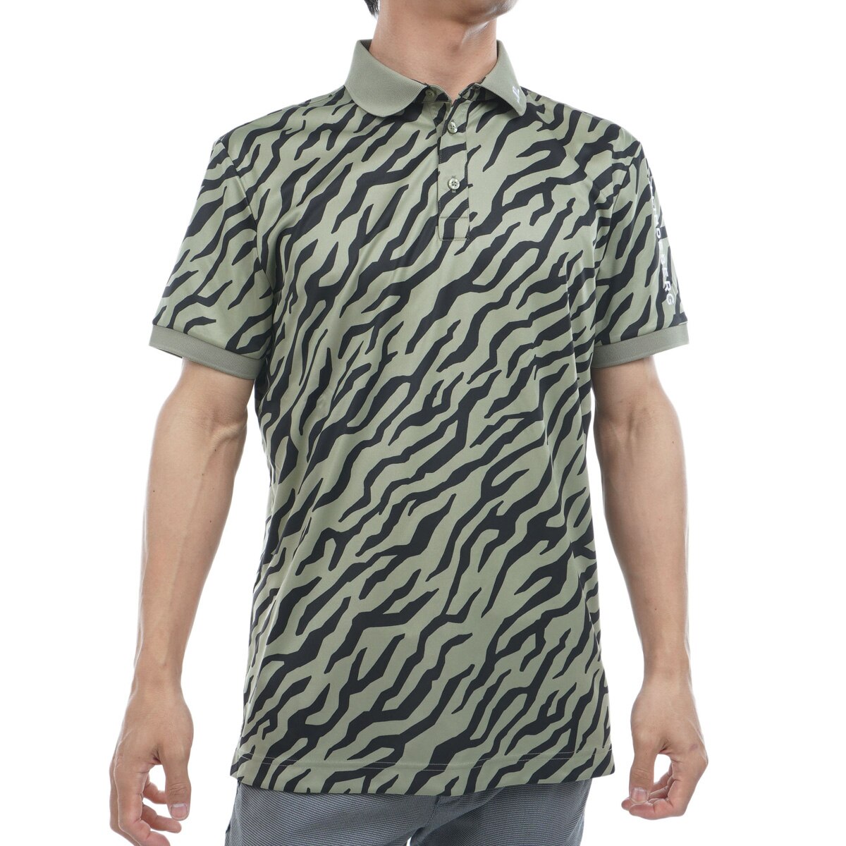 セール・アウトレット】ストレッチ シーズンプリント袖ロゴ刺繍 半袖