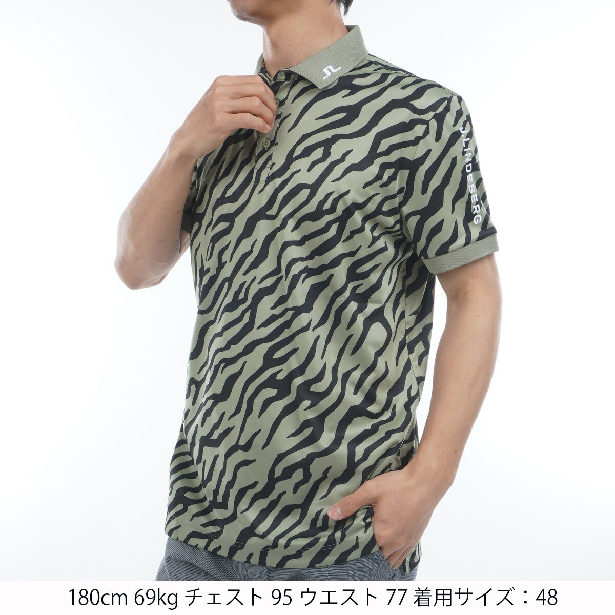 ブラウス シャツ 「J.LINDEBERG/GOLF」シーズンプリント袖ロゴ刺繍半袖シャツ レディース ストレッチ シーズンプリント袖ロゴ刺繍 半袖ポロシャツ(半袖