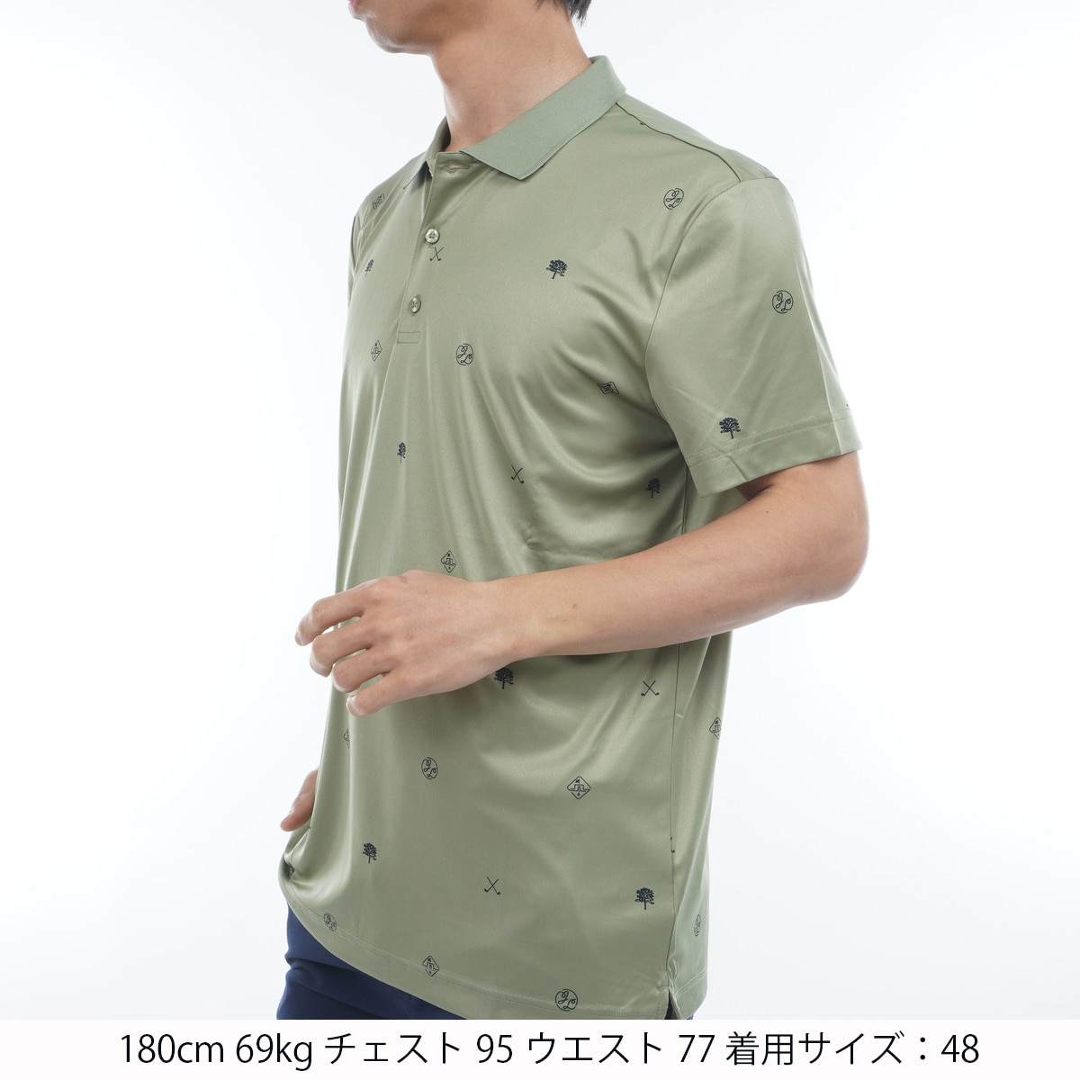 ストレッチ クラブハウスモチーフプリント 半袖ポロシャツ(半袖