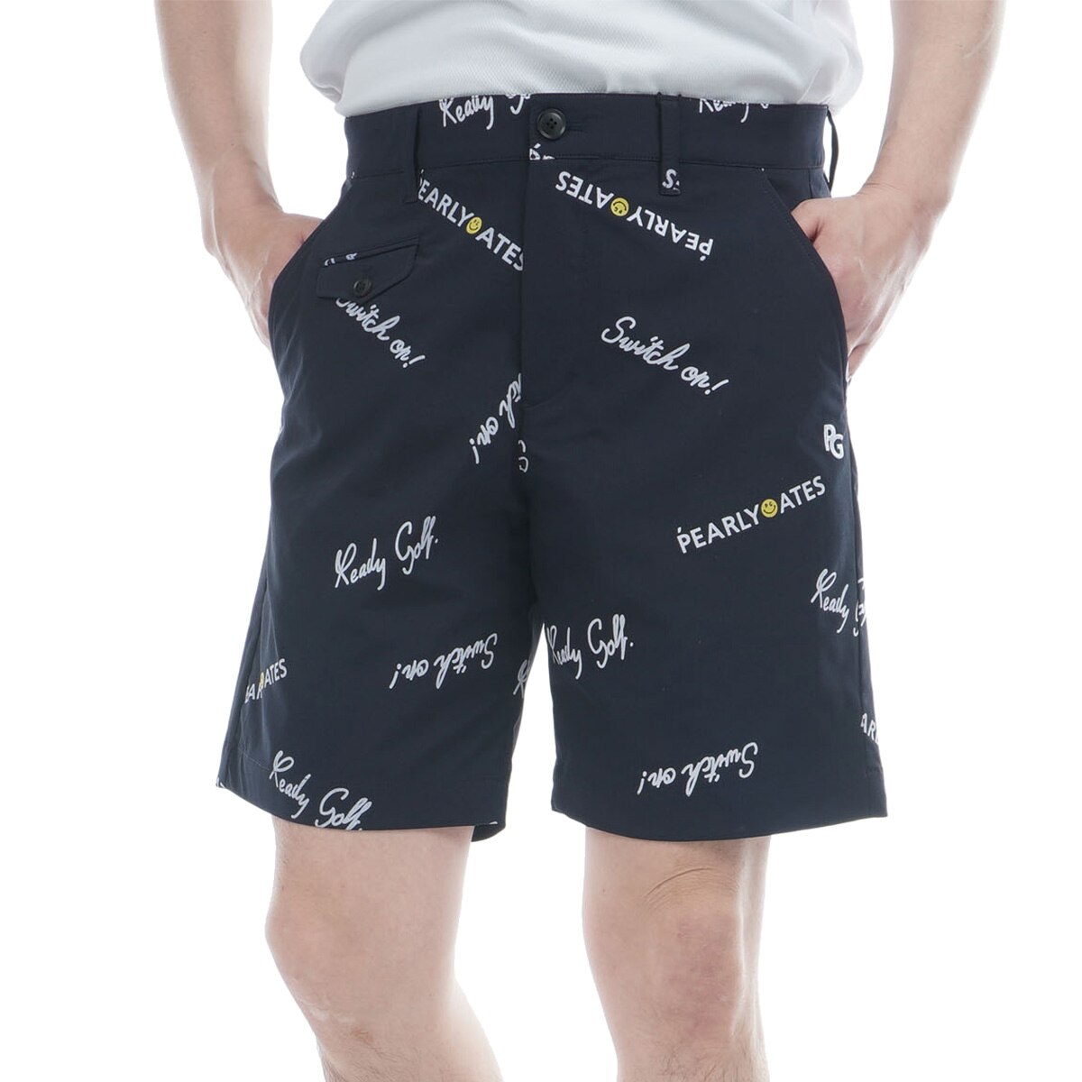 二重織遮熱 ストライプ ロゴ柄プリントショートパンツ(ハーフパンツ