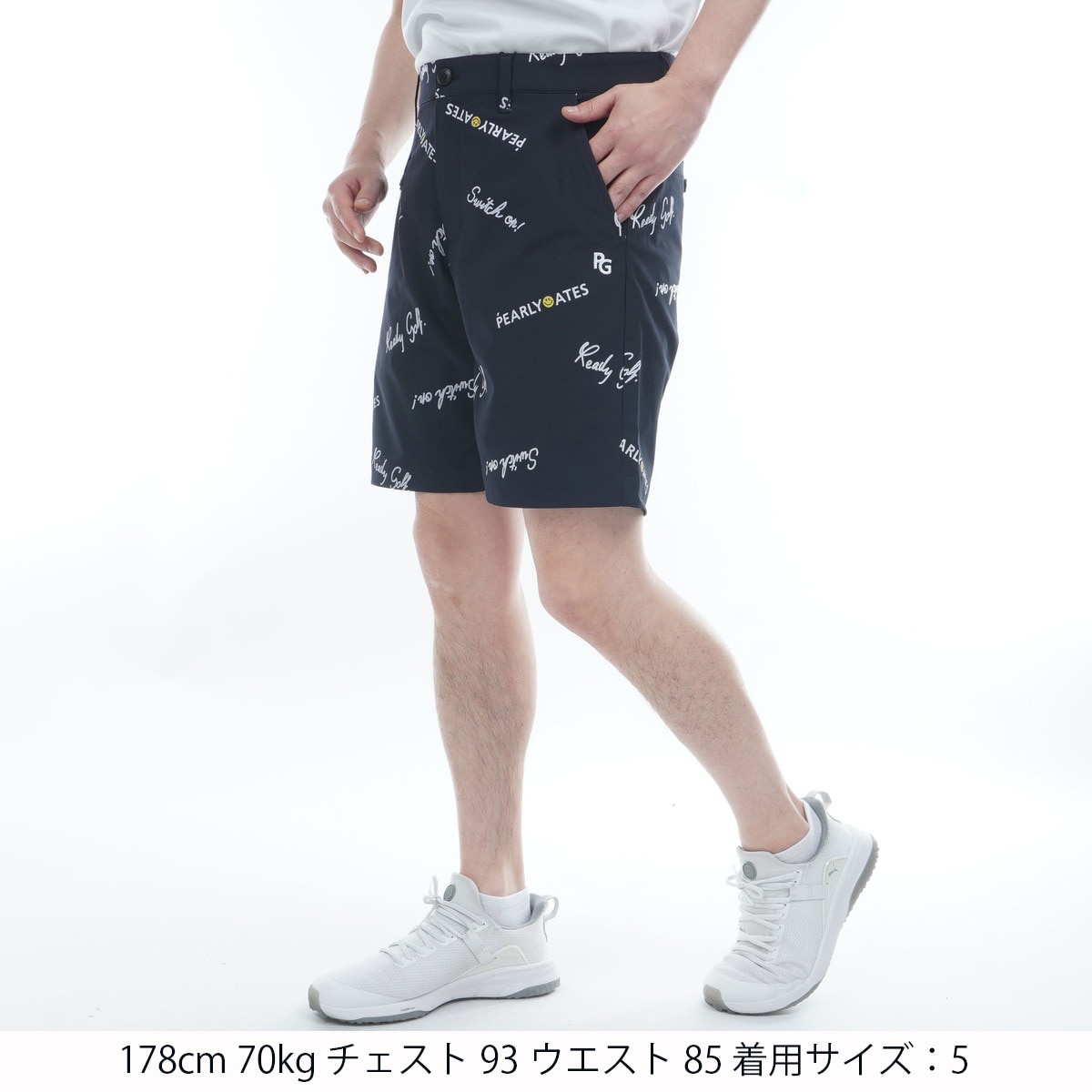 二重織遮熱 ストライプ ロゴ柄プリントショートパンツ(ハーフ