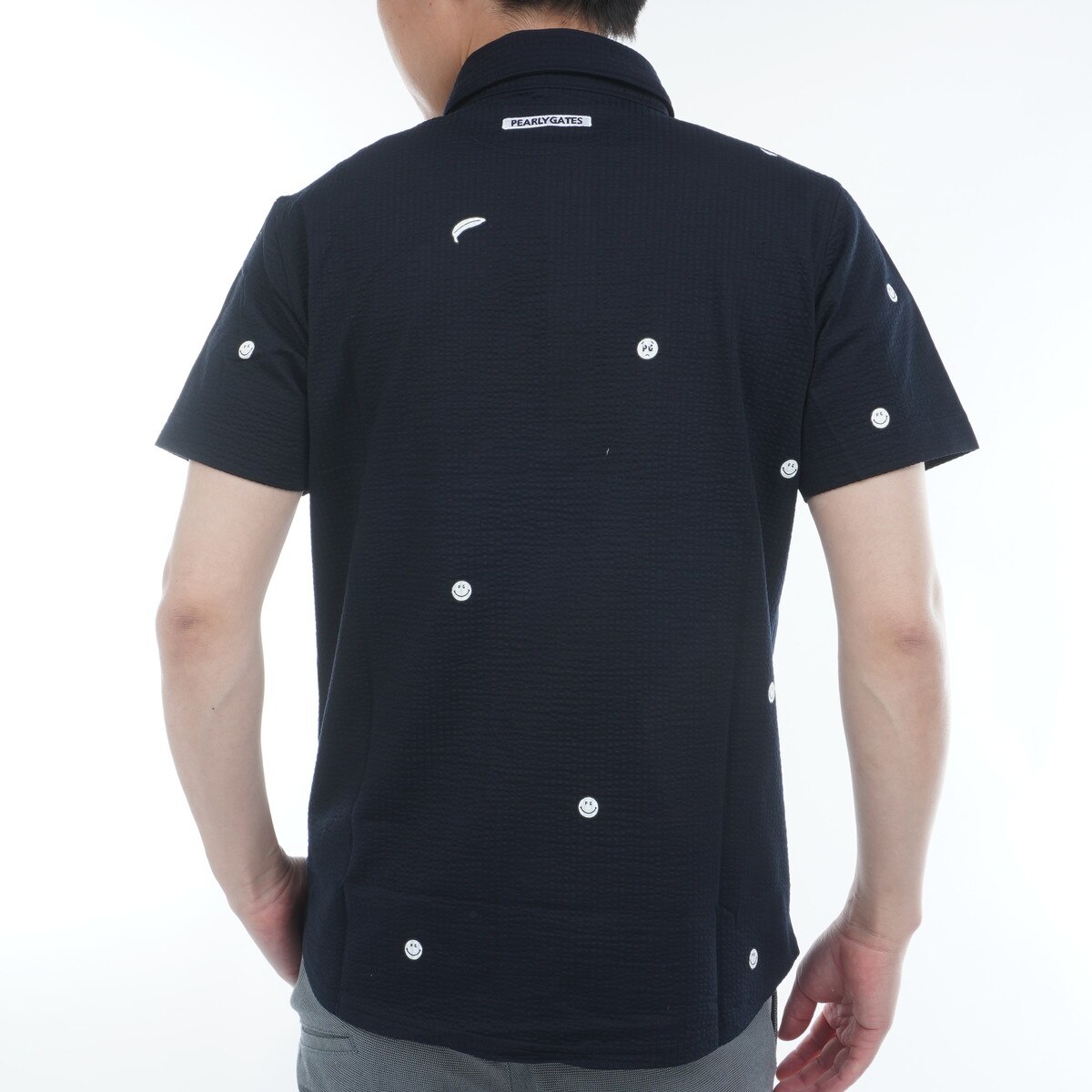 ☆PEARLY GATES ☆ホロシャツ サイズ7(3L)ブラック　ストライプ ストレッチミニバブル半袖ポロシャツ | PEARLY GATES（パーリー