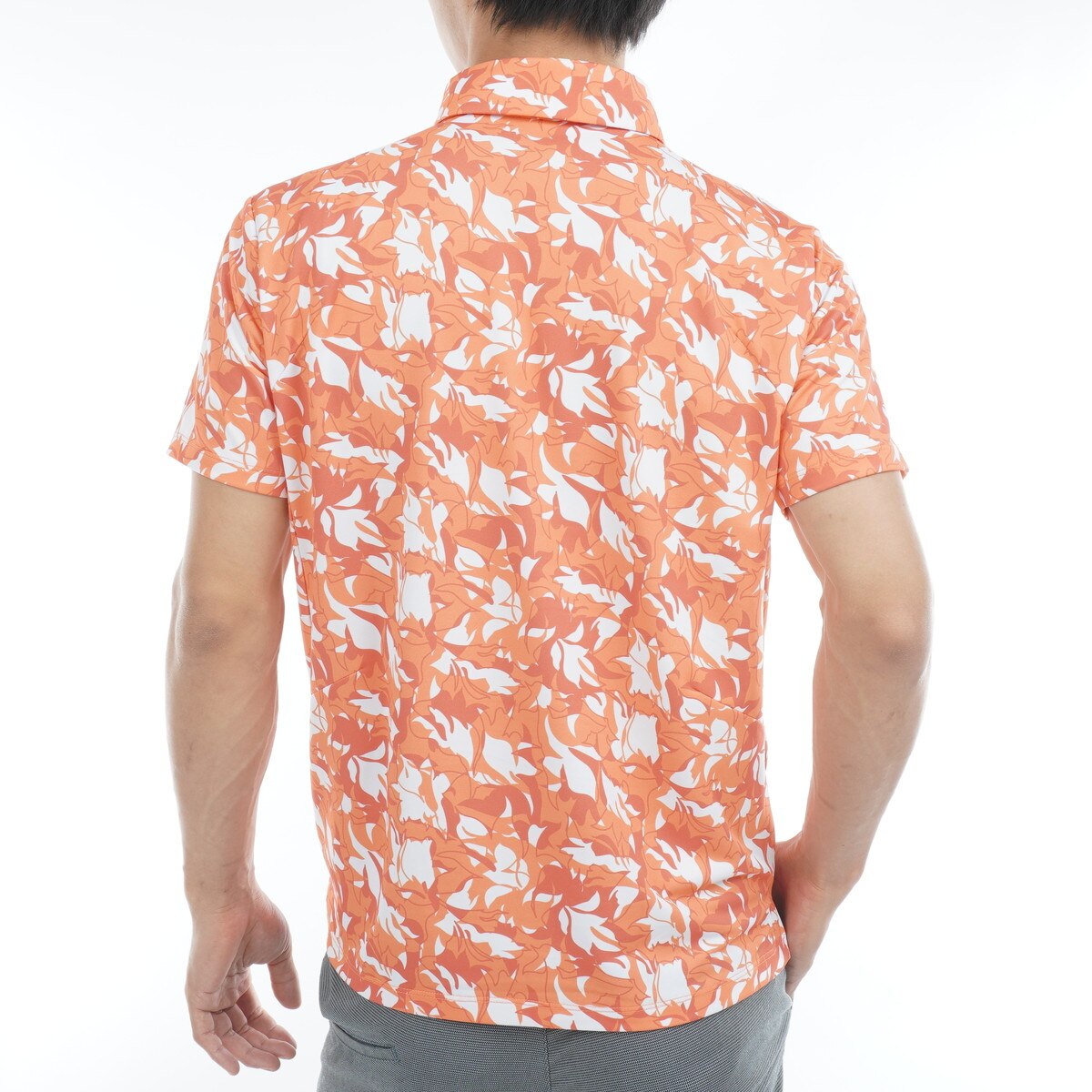 RIJOUME ストレッチフォーサー リーフ柄 半袖ポロシャツ(半袖シャツ