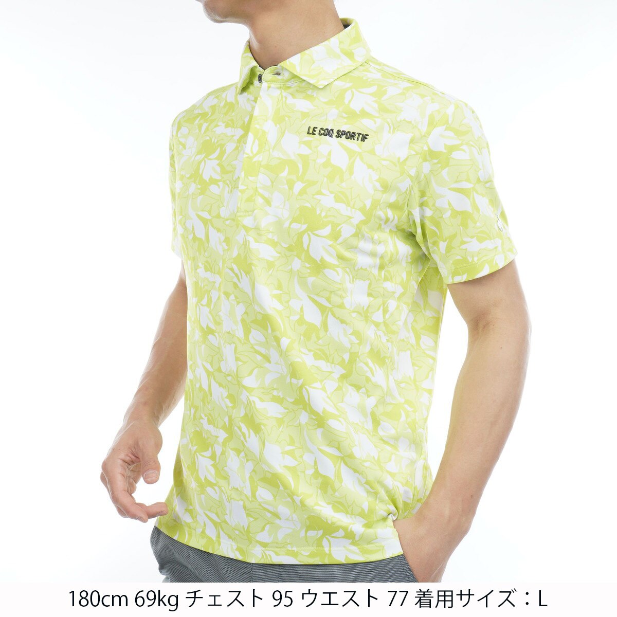 RIJOUME ストレッチフォーサー リーフ柄 半袖ポロシャツ(半袖シャツ