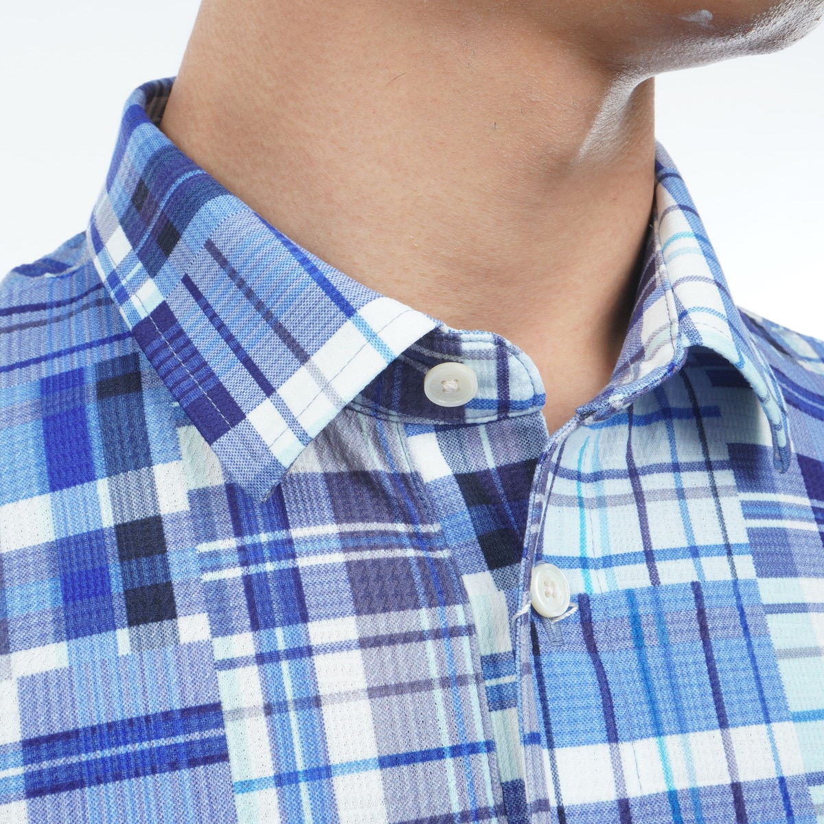 マンシングウェア　Munsingwear　SEASON ストレッチ マドラスチェック総柄プリント半袖ポロシャツ SEASON ストレッチ マドラスチェック総柄プリント半袖ポロシャツ(半袖