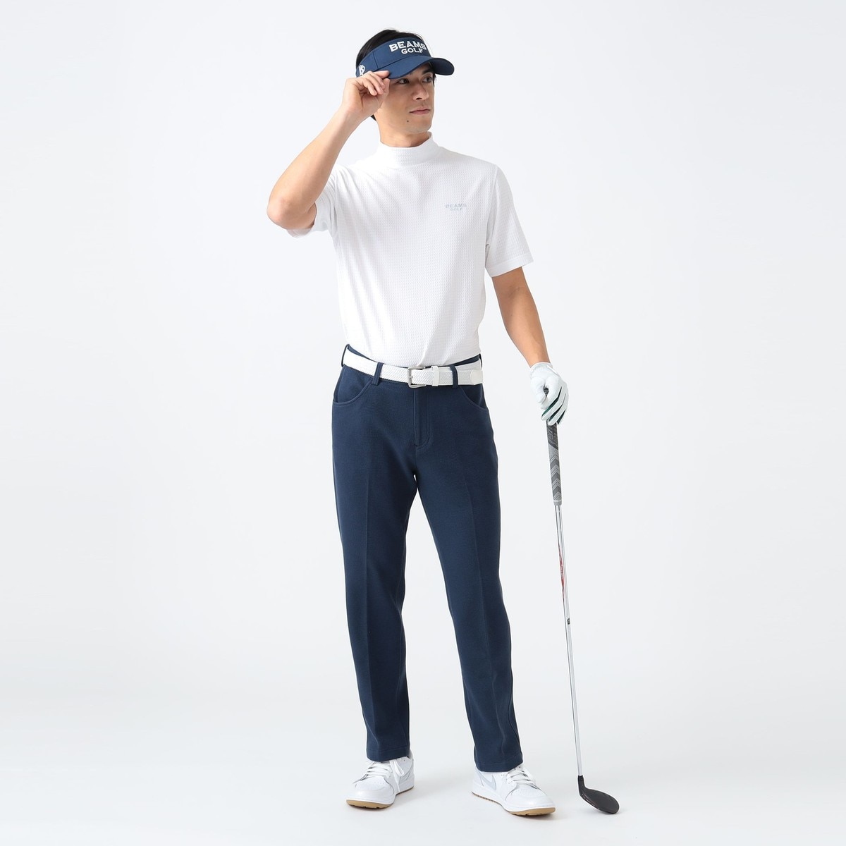 PURPLE LABEL 格子柄 モックネックシャツ(半袖シャツ・ポロシャツ