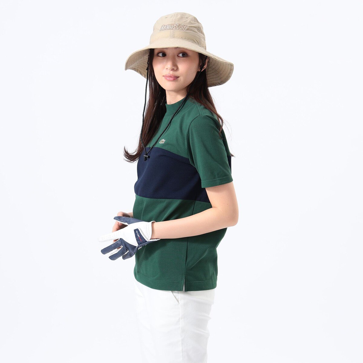 別注 LACOSTE 鹿の子 パネル モックネックシャツ レディス(半袖シャツ