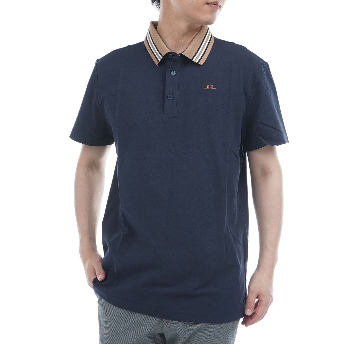 新品 J.LINDEBERG ゴルフ 半袖ハーフジップシャツ ネイビー L J