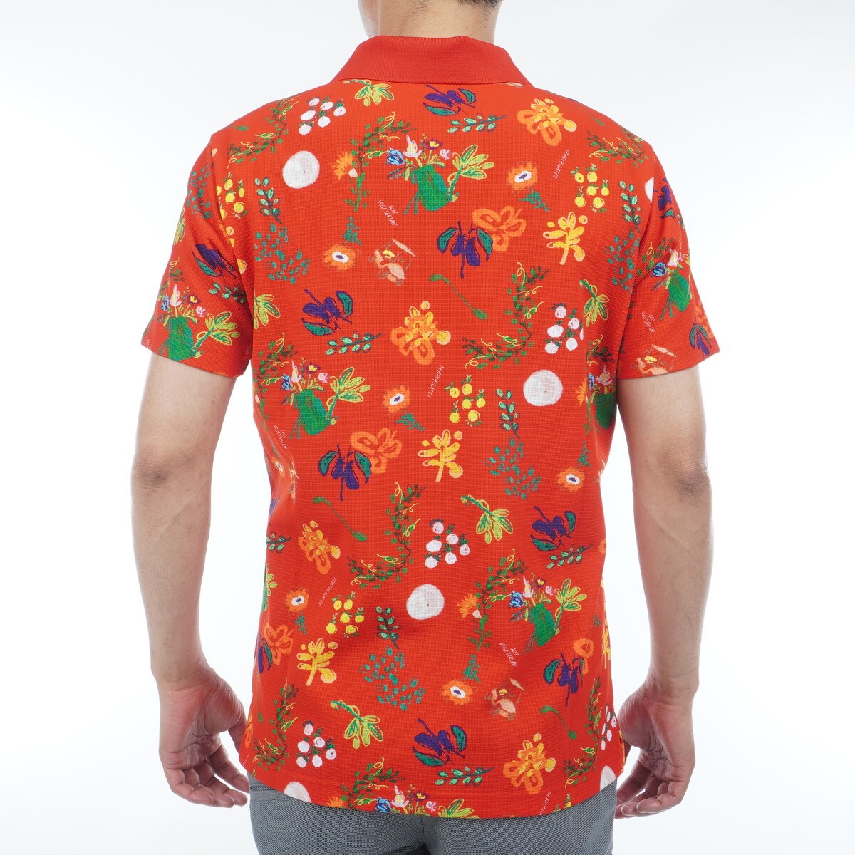 格子メッシュ ビオ花柄 半袖ポロシャツ(半袖シャツ・ポロシャツ