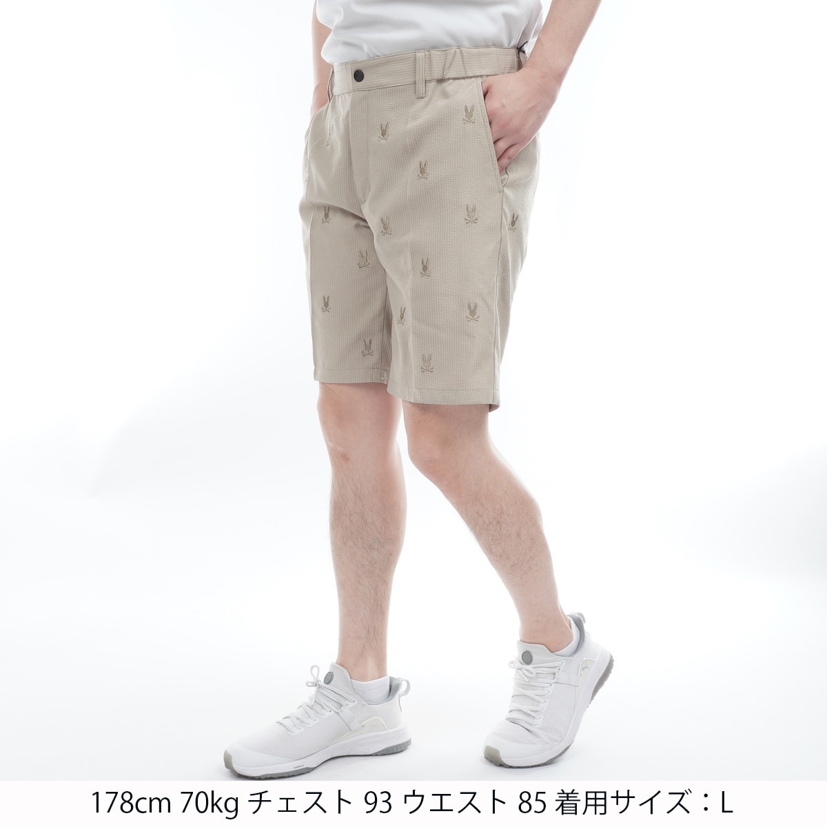 GOLF シアサッカー ストライプロゴパターン ストレッチハーフパンツ