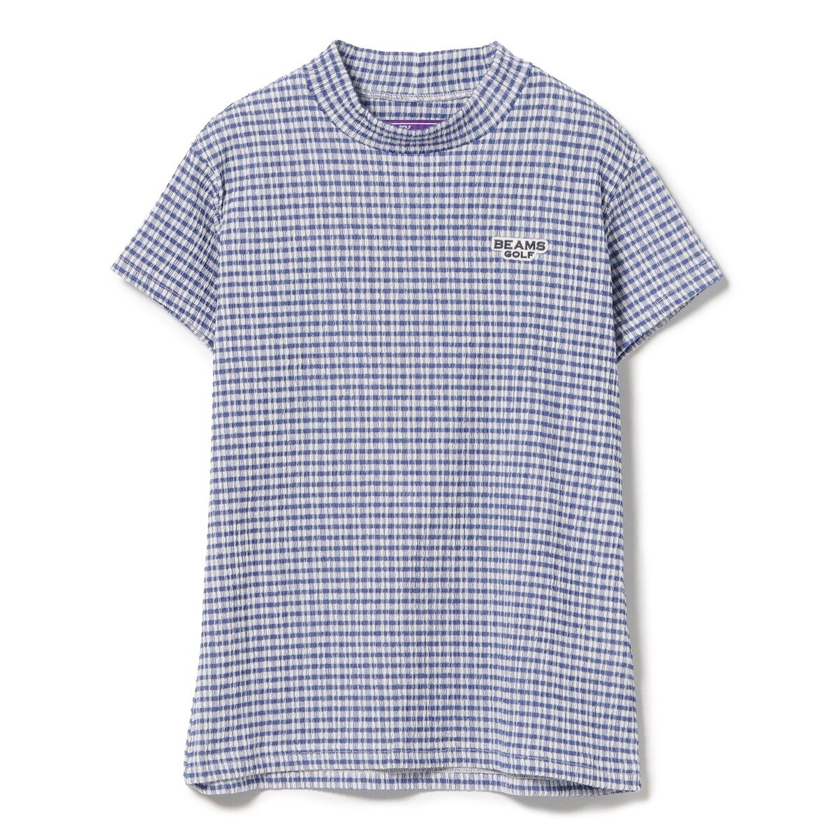 PURPLE LABEL ギンガム フルーゼ 半袖 モックネック シャツ レディス