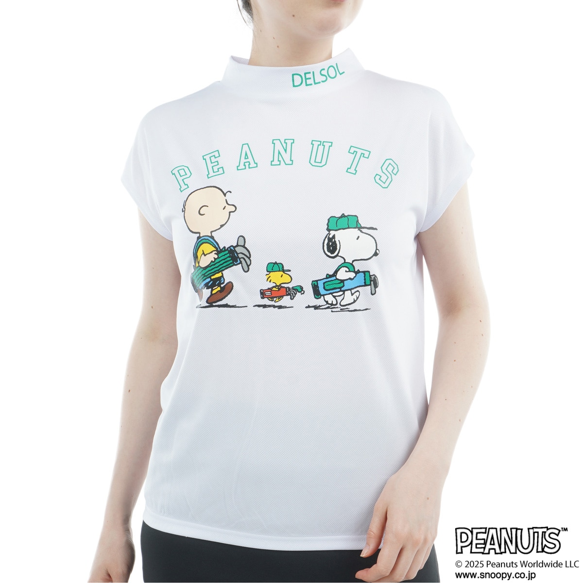 【新品未使用】DELSOL PEANUTS スヌーピー ゴルフシャツ L デルソルゴルフ DL 【PEANUTS】スヌーピー刺繍半袖ポロシャツ