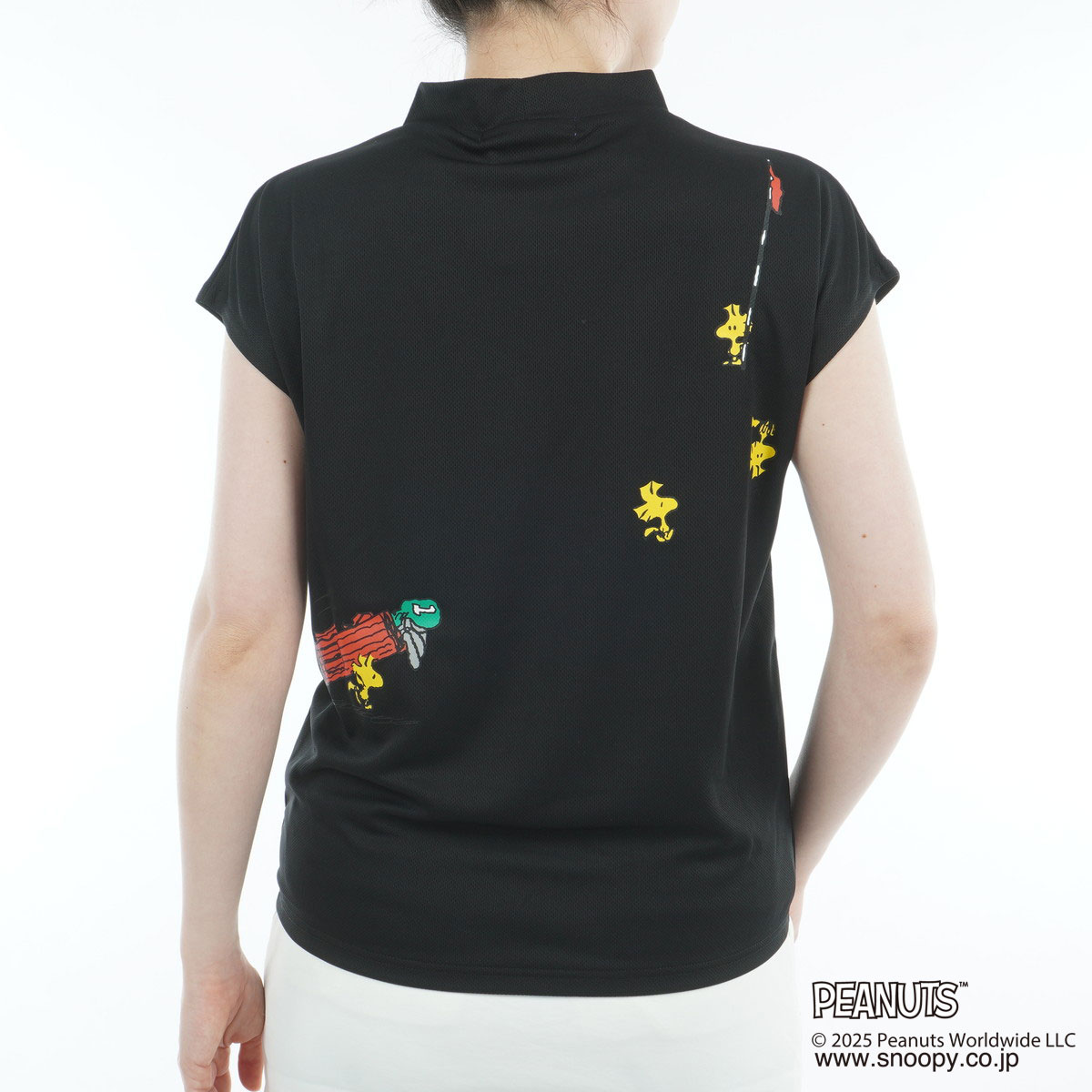 新品 ゴルフPEANUTSスヌーピーコラボストレッチ 裾ゴムフレンチスリーブ半袖 DELSOL×PEANUTS スヌーピーコラボ ストレッチ 裾ゴムフレンチ