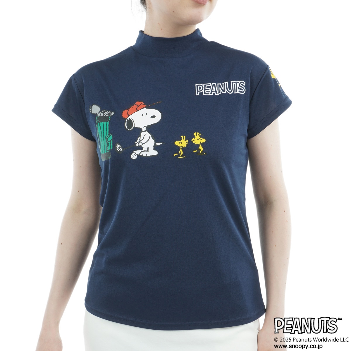 DELSOL×PEANUTS スヌーピーコラボ ストレッチ 半袖モックネック