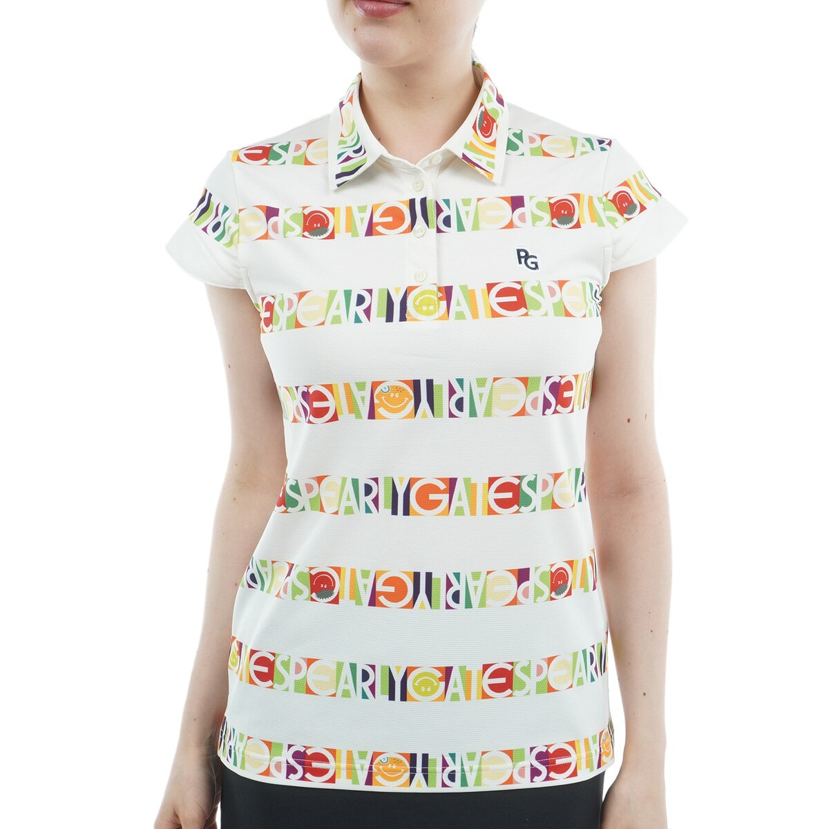 美品【PEARLY GATES】ビオニコシールボーダー半袖ポロシャツ アウトレット】ビオニコシールボーダー 半袖ポロシャツ レディス(半袖