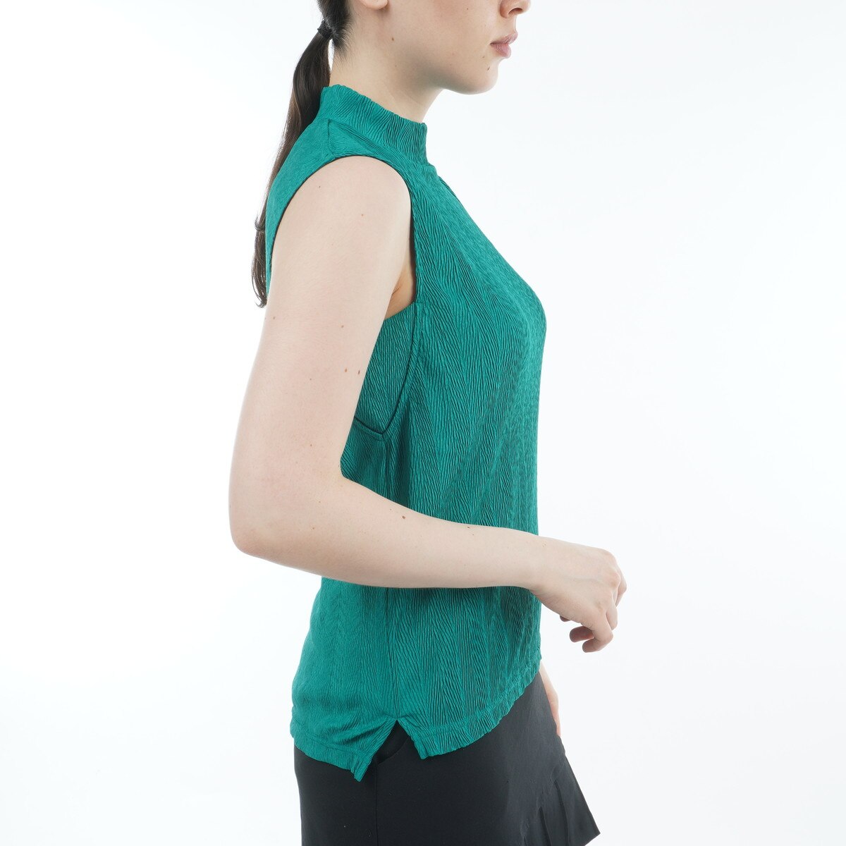 フルダルプリーツ ノースリーブシャツ レディス(半袖シャツ