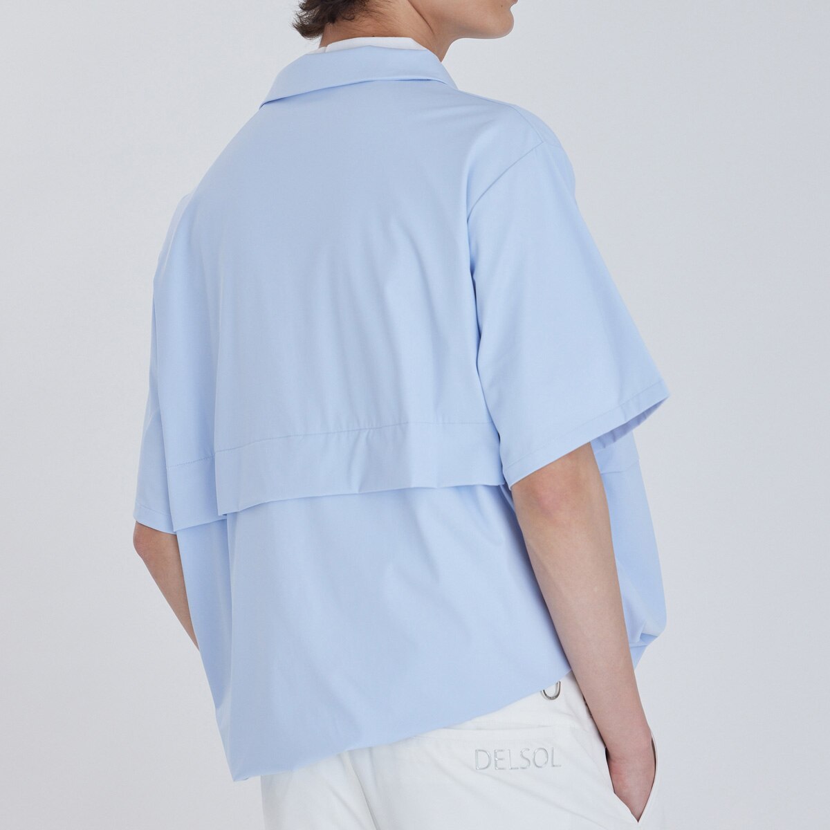 襟付きハーフジップ 半袖プルオーバーブルゾン(アウター(ブルゾン