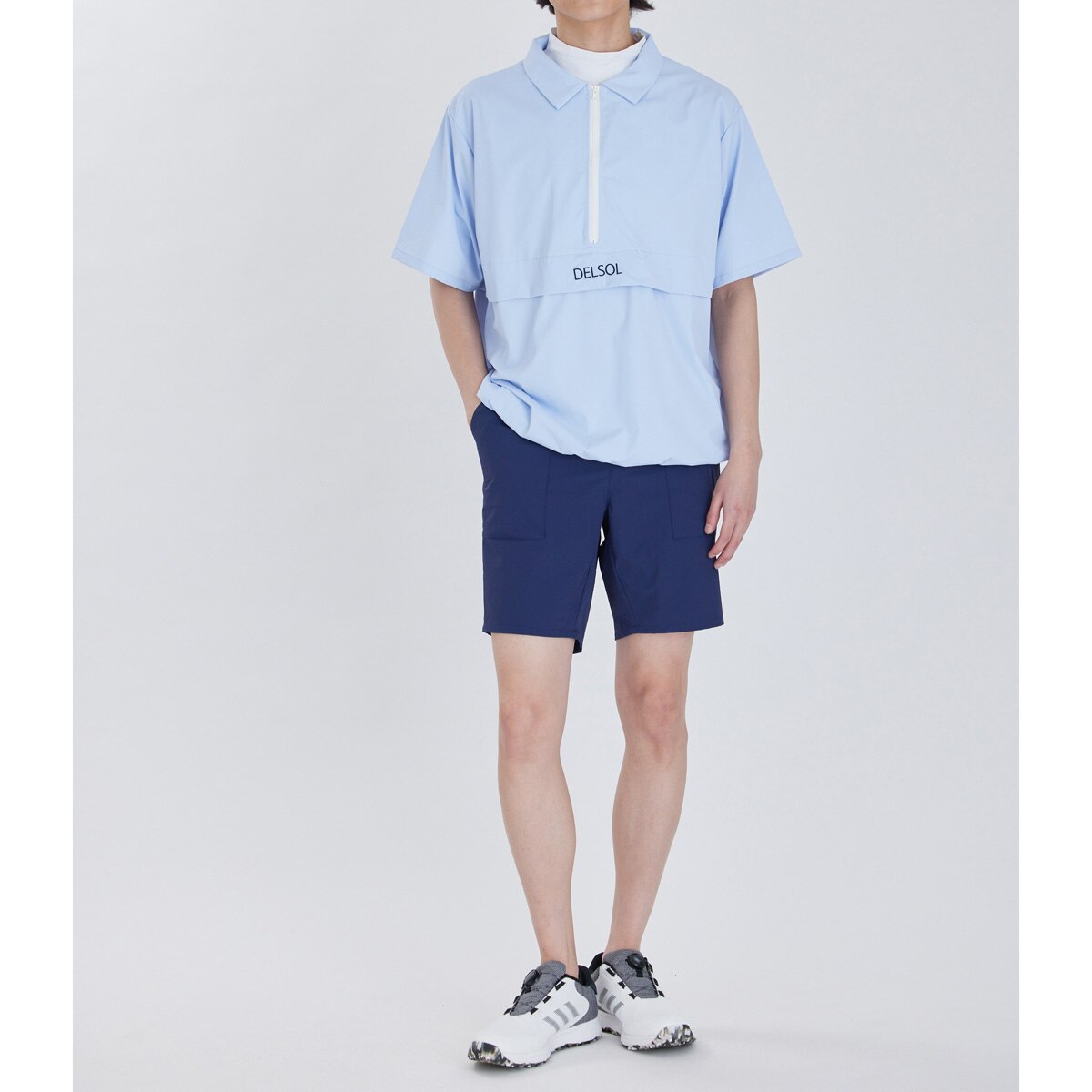 襟付きハーフジップ 半袖プルオーバーブルゾン(アウター(ブルゾン