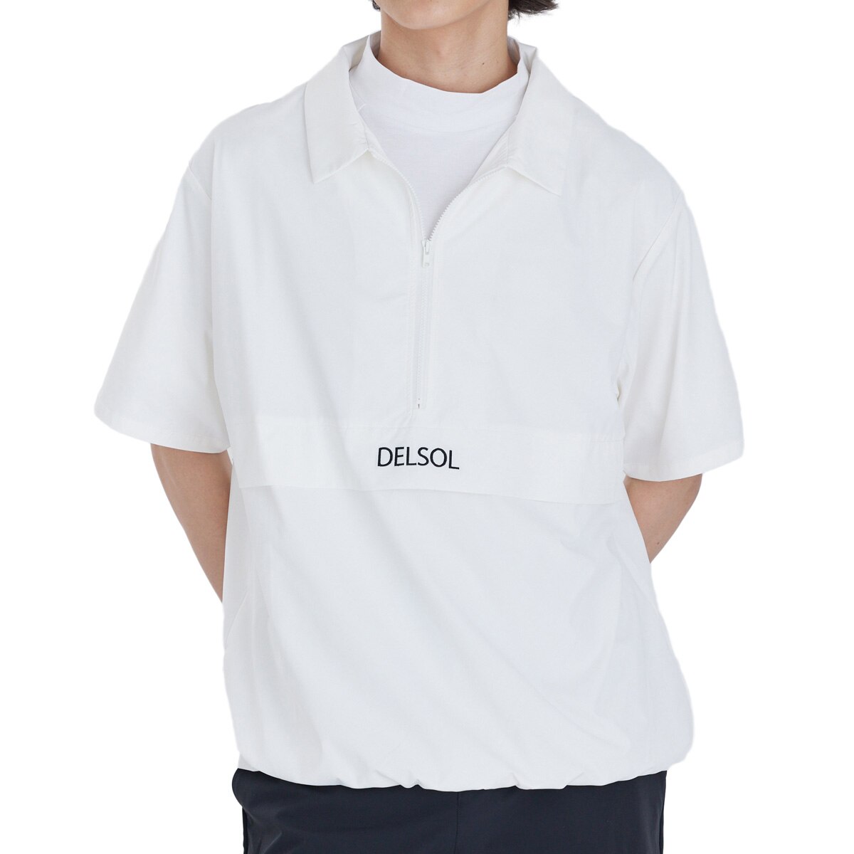 襟付きハーフジップ 半袖プルオーバーブルゾン(アウター(ブルゾン