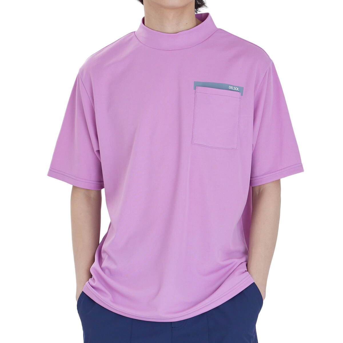 オーバーサイズ胸ポケット付き ハイネック半袖シャツ(半袖シャツ