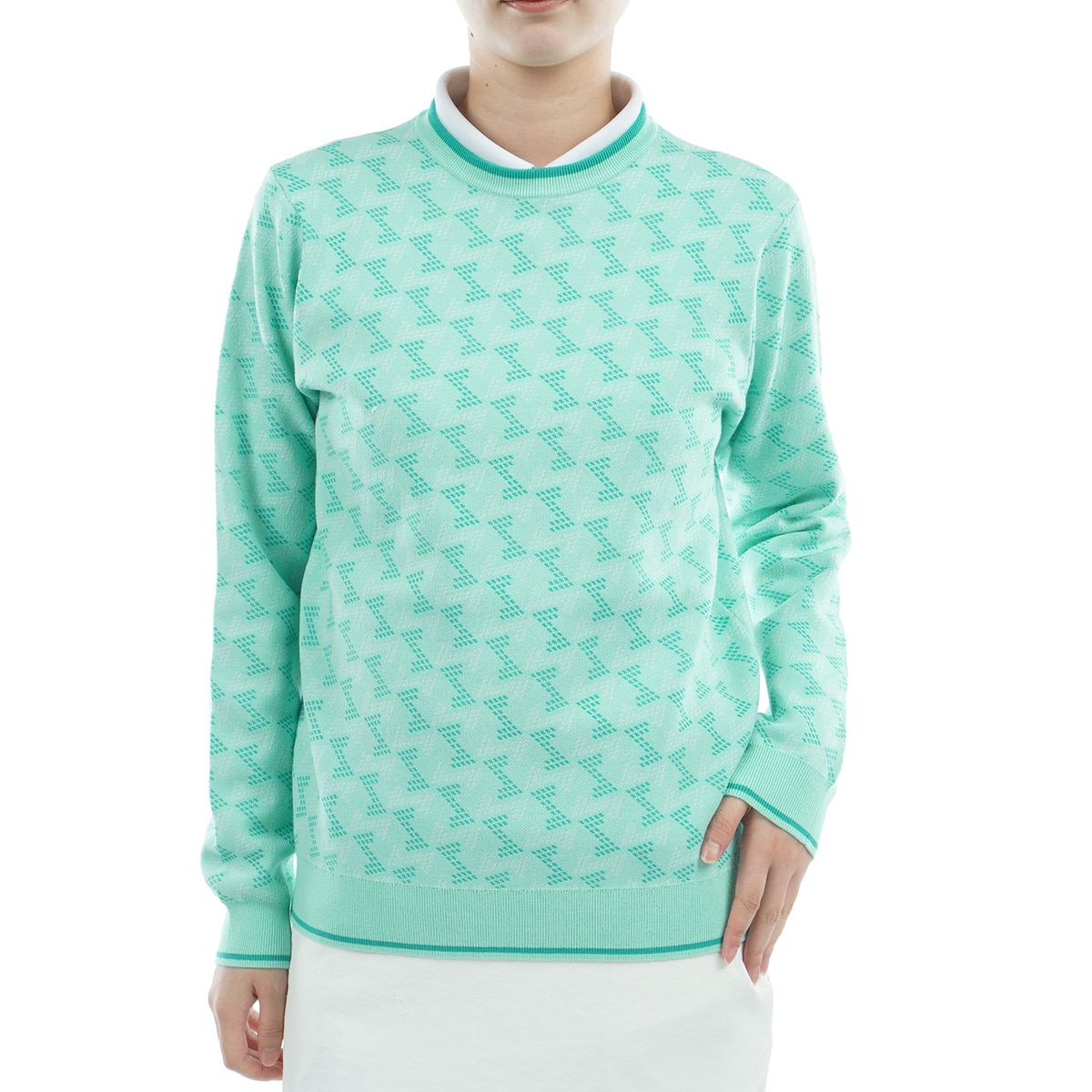 【レザレクション】人気ロゴ総柄デザイン 長袖ゴルフニットセーターS レザレクション】人気ロゴ総柄デザイン 長袖ゴルフニットセーターS