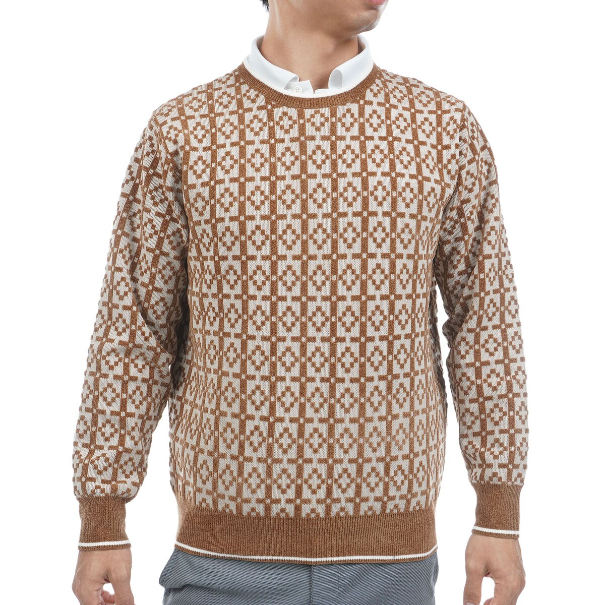 プラハパターンクルーネックセーター(中間着(セーター、トレーナー