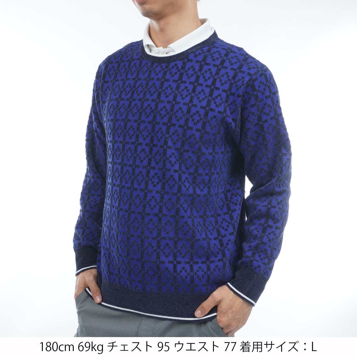 プラハパターンクルーネックセーター(中間着(セーター、トレーナー