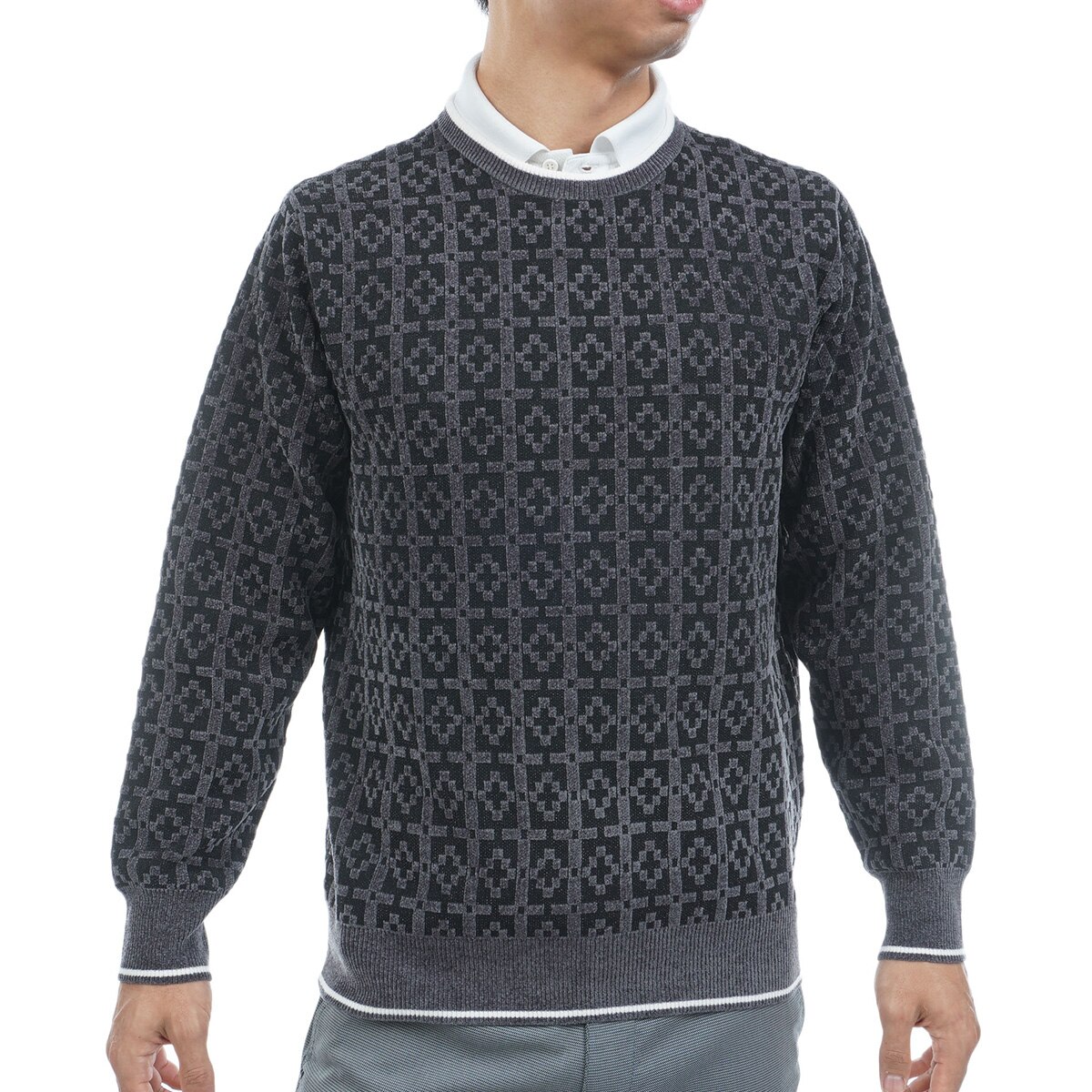 プラハパターンクルーネックセーター(中間着(セーター、トレーナー